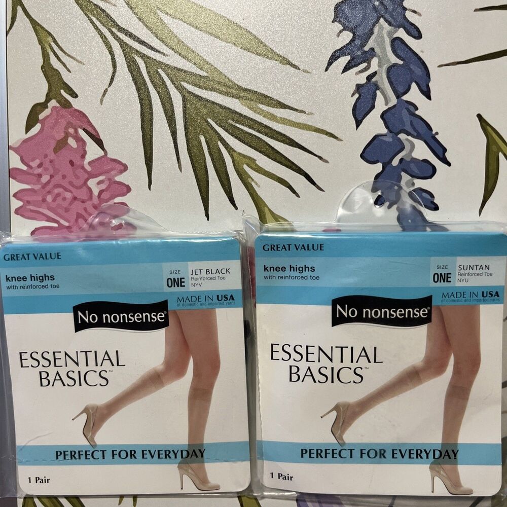 Vtg No Nonsense Essential Basics Knee Highs Size 1 Suntan And Jet Black Lot of 2